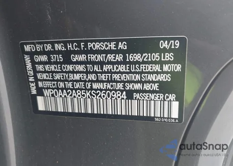 2019 Porsche 718 Cayman from USA, damaged, VIN WP0AA2A85KS260984